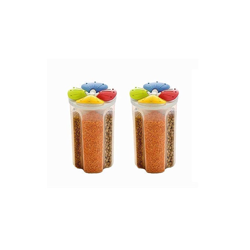 Plastic 2500 ml 4 Grid Cereal & Dry Food Storage Containers, Airtight Lid Suitable for Kitchen Cereal, Flour, Sugar(Set of 2)