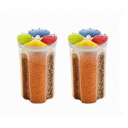 Plastic 2500 ml 4 Grid Cereal & Dry Food Storage Containers, Airtight Lid Suitable for Kitchen Cereal, Flour, Sugar(Set of 2)