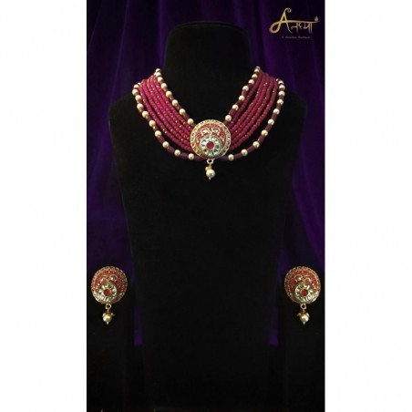 Anaghya Kundan  Set With Ruby Beads For Formal Occasions For Girls Nd Women