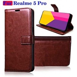 Realme 5 Pro Leather Flip Cover  Black / Brown / Blue