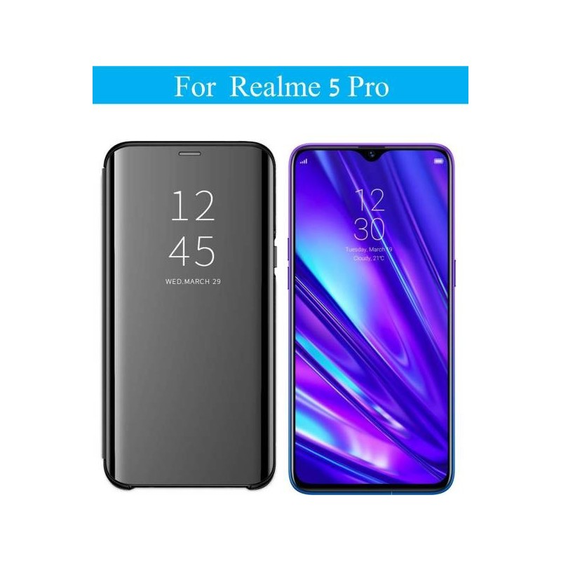 Realme 5 Pro Clear View Mirror  Flip Cover Black / Blue