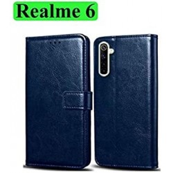Realme 6 Leather Flip Cover  Black / Brown / Blue