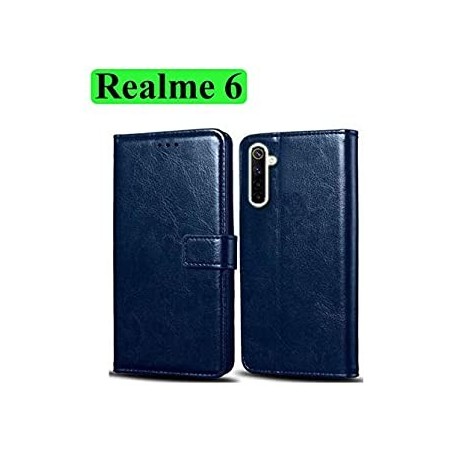Realme 6 Leather Flip Cover  Black / Brown / Blue