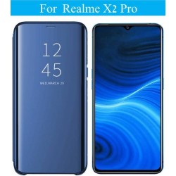 Realme X2 Pro Clear View Mirror Flip  Cover Black / Blue