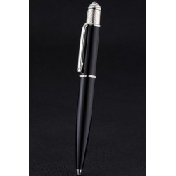 Cartier Black Lacquer Ballpoint Pen With Silver Clip  And Tip Low Price Good Reputation Online PE048