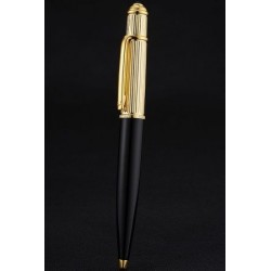 Cartier Gold Plated Vertical Engraving Cap Black Holder  Ballpoint Pen Contemporary Writing Art PE054