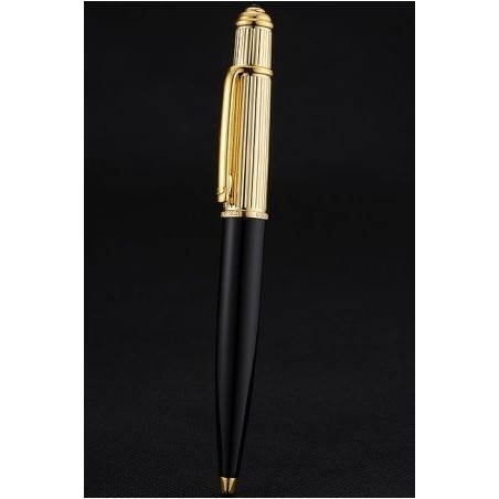 Cartier Gold Plated Vertical Engraving Cap Black Holder  Ballpoint Pen Contemporary Writing Art PE054