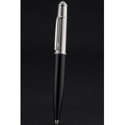 Cartier Black Holder Silver Wave Engraving Cap Ballpoint Pen  Standard Craft Glossy Modern Look PE057